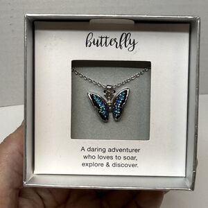 KOHLS Silver Tone Crystal Butterfly Pendant Necklace New